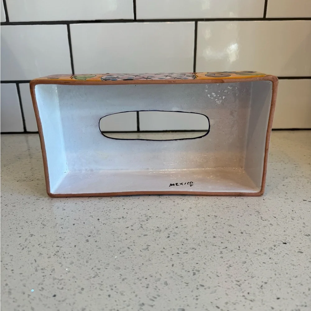 Hand-Painted Mexican Talavera Style Ceramic Tissue Box Cover | EUC